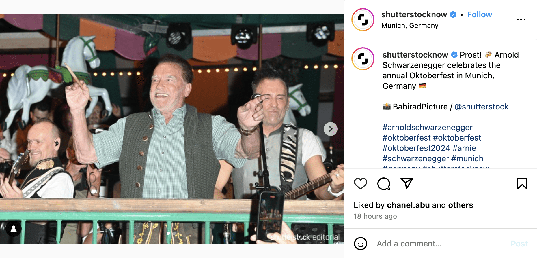 Arnold Schwarzenegger celebrates the annual Oktoberfest in Munich, Germany