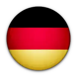 German flag in a circular shape. Three horizontal stripes black, red and yellow. All with the same width