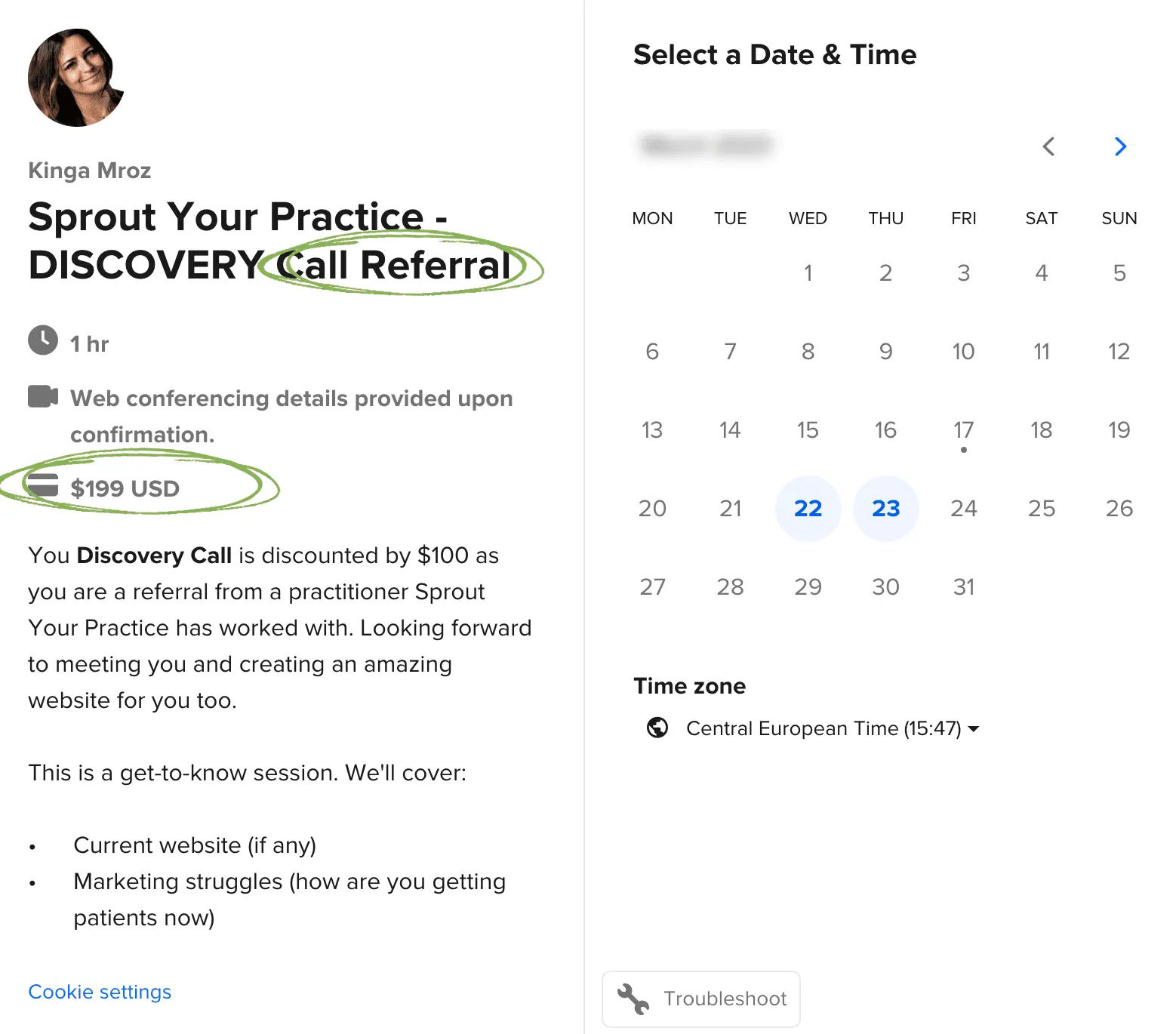Graphic of calendar availability to book a discovery call
