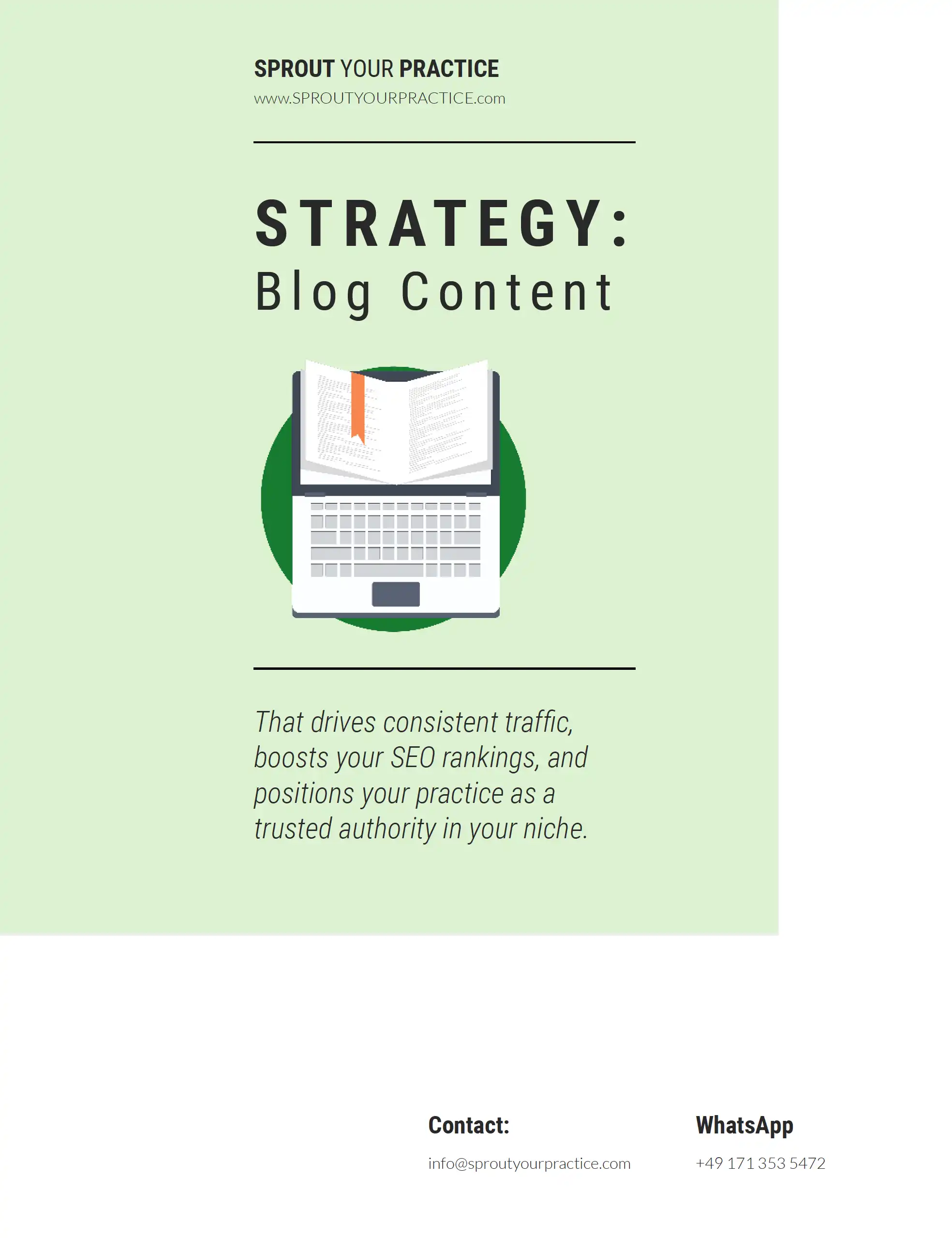 Screen shot of the cover page of blog content strategy page