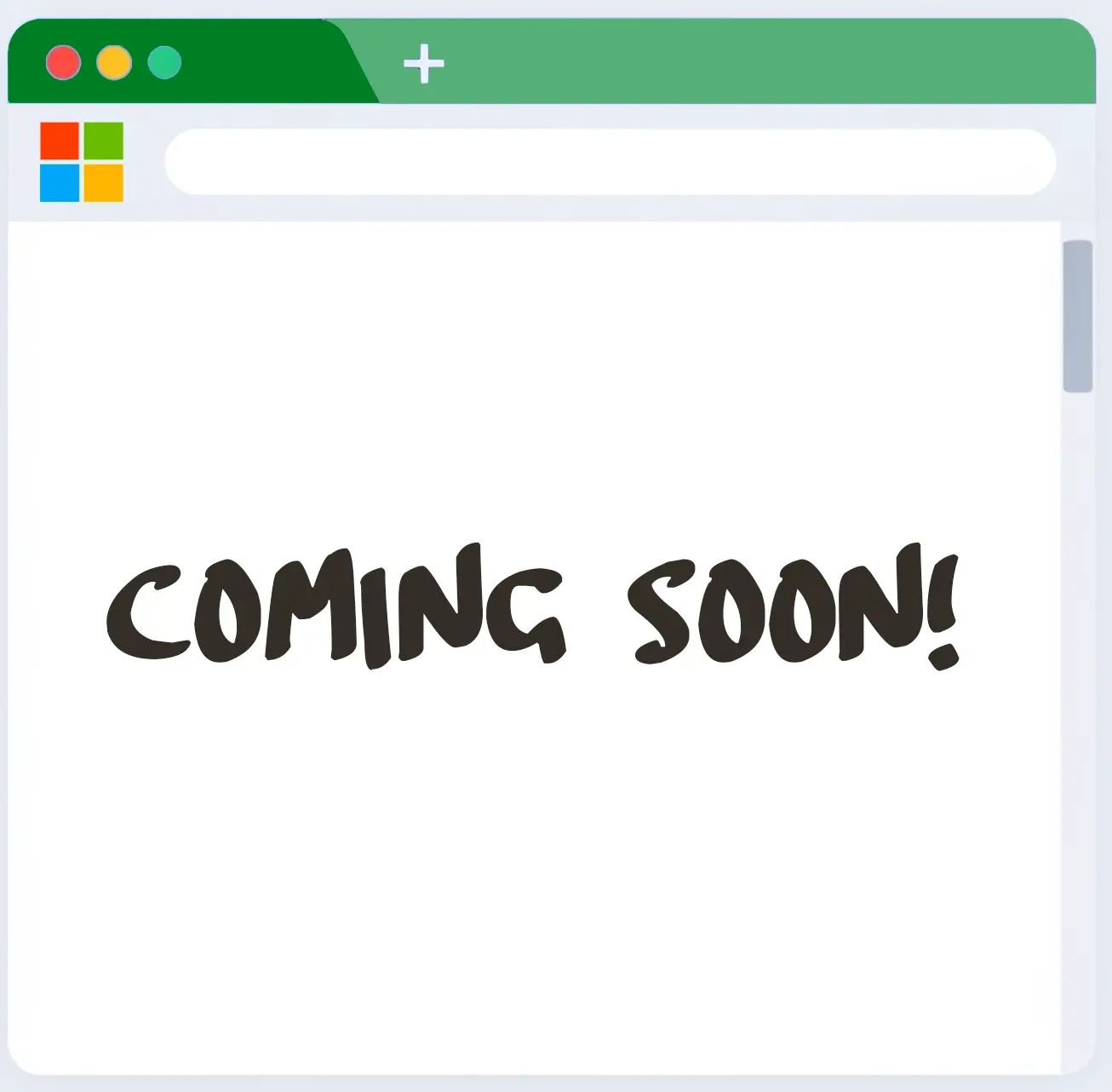 Illustration of a web browser window with the WordPress logo and the text COMING SOON, indicating upcoming tutorials and guides for Office365